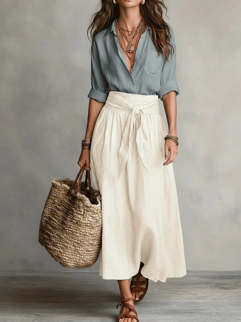 BELLA™  ✦ CONJUNTO DE DOS PIEZAS: TOP NEGRO Y FALDA MIDI VERDE OLIVA